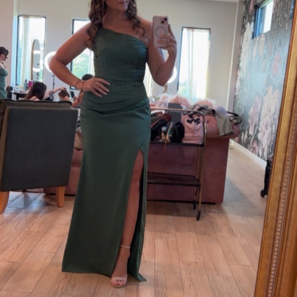 Azazie Eren satin eucalyptus one shoulder dress A6 - Picture 8 of 8